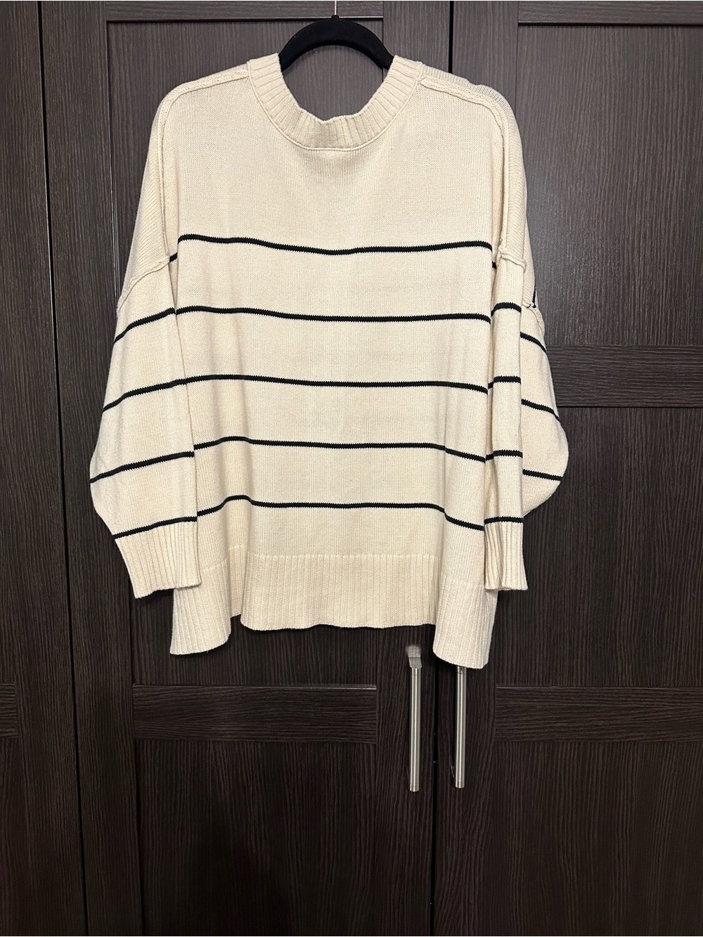 ARULA Cream and Black Striped V-Neck Sweater - Picture 2 of 2